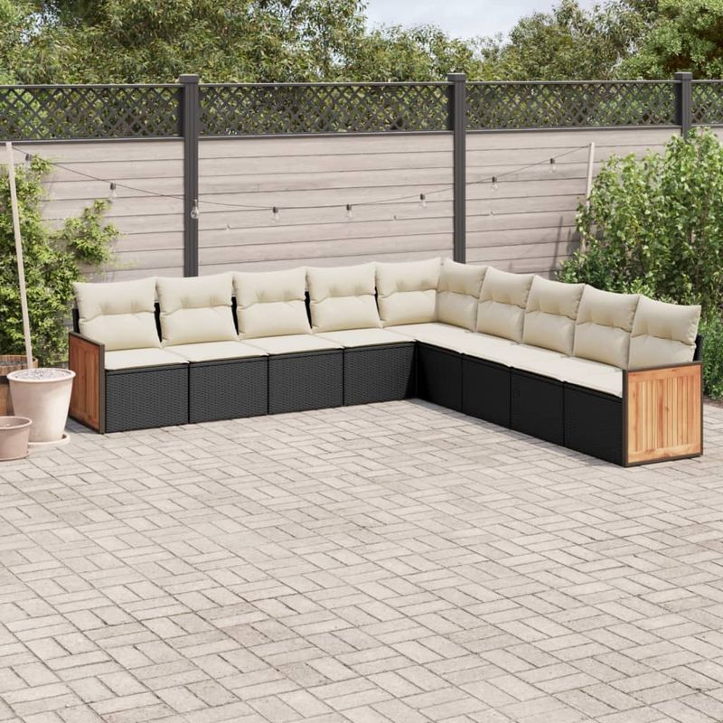 Casa si Gradina - Gradina si terasa - Mobilier exterior - Seturi mobila gradina - Set mobilier de gradina cu perne, 9 piese, negru, poliratan - Infinity.ro