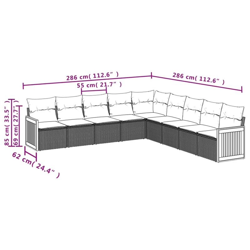 Casa si Gradina - Gradina si terasa - Mobilier exterior - Seturi mobila gradina - Set mobilier de gradina cu perne, 9 piese, negru, poliratan - Infinity.ro