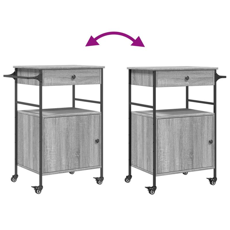 Casa si Gradina - Bucatarie si vesela - Ustensile bucatarie - Cosuri servire - Carucior de bucatarie, gri sonoma, 56x43x89,5cm, lemn prelucrat - Infinity.ro