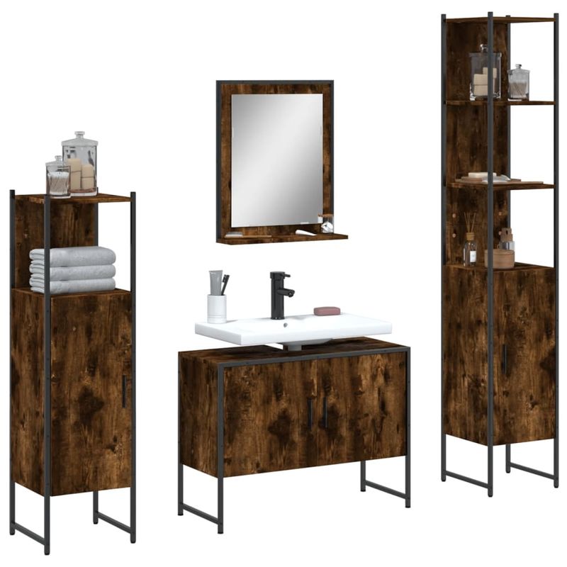 Casa si Gradina - Mobilier - Seturi de mobilier - Seturi baie - Set dulapuri de baie, 4 piese, stejar afumat, lemn prelucrat - Infinity.ro