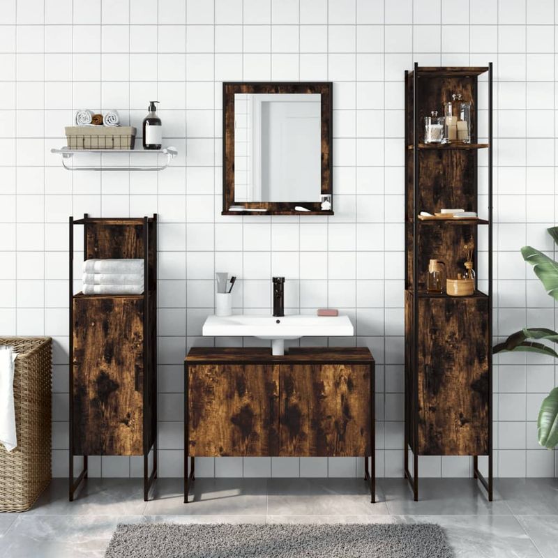 Casa si Gradina - Mobilier - Seturi de mobilier - Seturi baie - Set dulapuri de baie, 4 piese, stejar afumat, lemn prelucrat - Infinity.ro