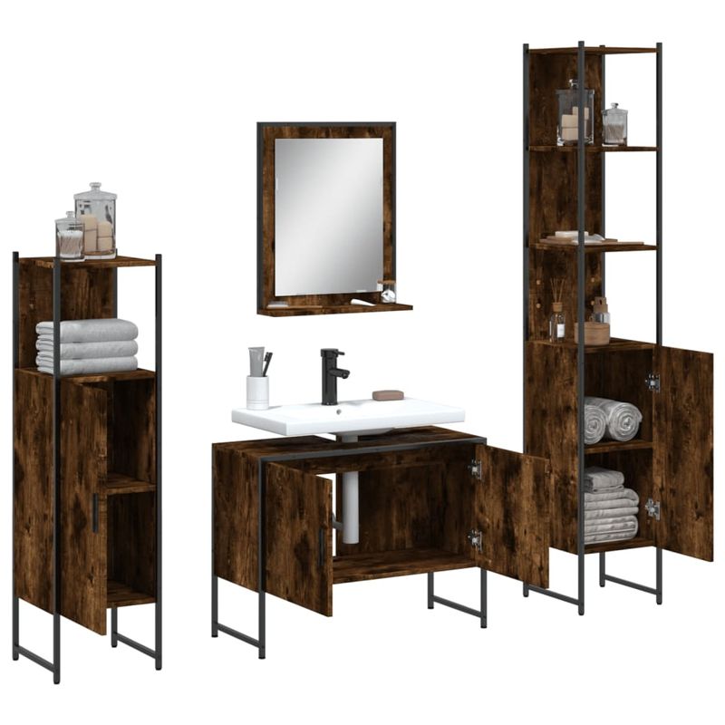 Casa si Gradina - Mobilier - Seturi de mobilier - Seturi baie - Set dulapuri de baie, 4 piese, stejar afumat, lemn prelucrat - Infinity.ro