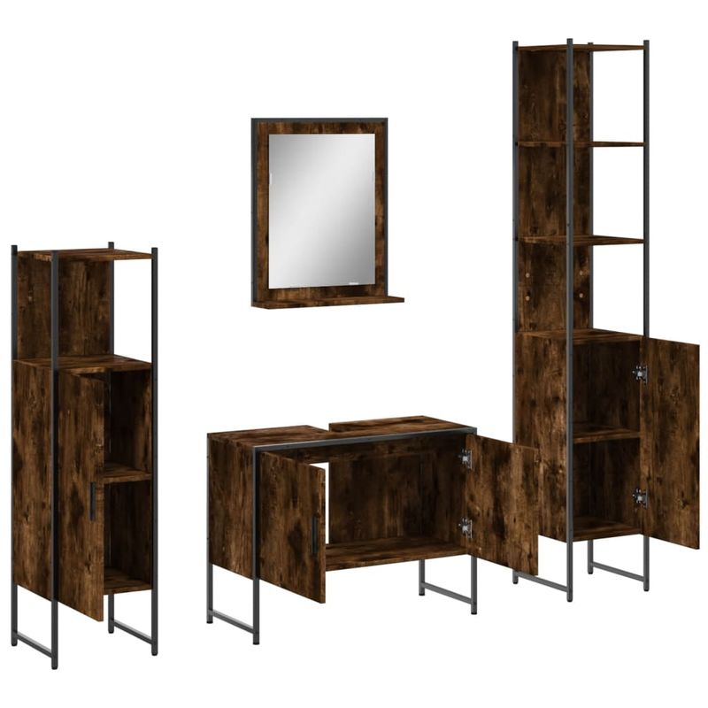 Casa si Gradina - Mobilier - Seturi de mobilier - Seturi baie - Set dulapuri de baie, 4 piese, stejar afumat, lemn prelucrat - Infinity.ro