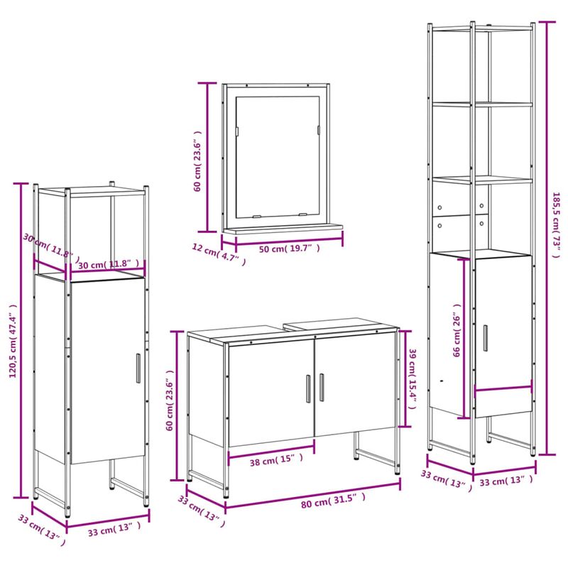 Casa si Gradina - Mobilier - Seturi de mobilier - Seturi baie - Set dulapuri de baie, 4 piese, stejar afumat, lemn prelucrat - Infinity.ro