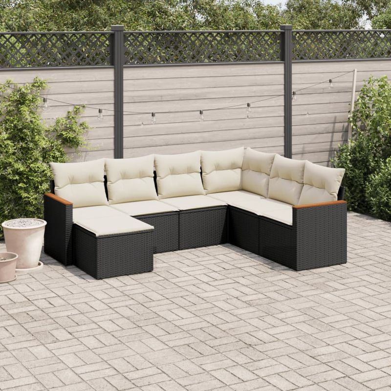 Casa si Gradina - Gradina si terasa - Mobilier exterior - Seturi mobila gradina - Set canapele de gradina cu perne, 7 piese, negru, poliratan - Infinity.ro