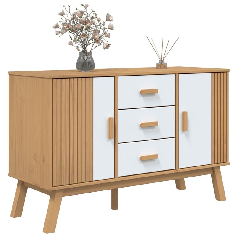 Casa si Gradina - Mobilier - Comode si corpuri - Comode - Servanta "OLDEN", alb si maro, 114x43x73,5 cm, lemn masiv pin - Infinity.ro