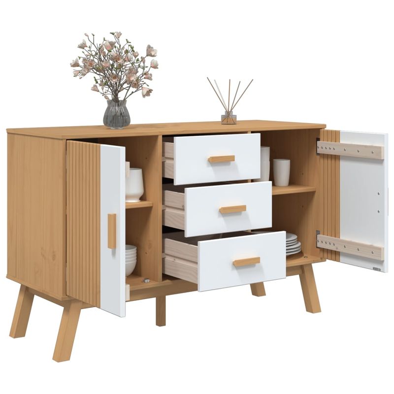 Casa si Gradina - Mobilier - Comode si corpuri - Comode - Servanta "OLDEN", alb si maro, 114x43x73,5 cm, lemn masiv pin - Infinity.ro