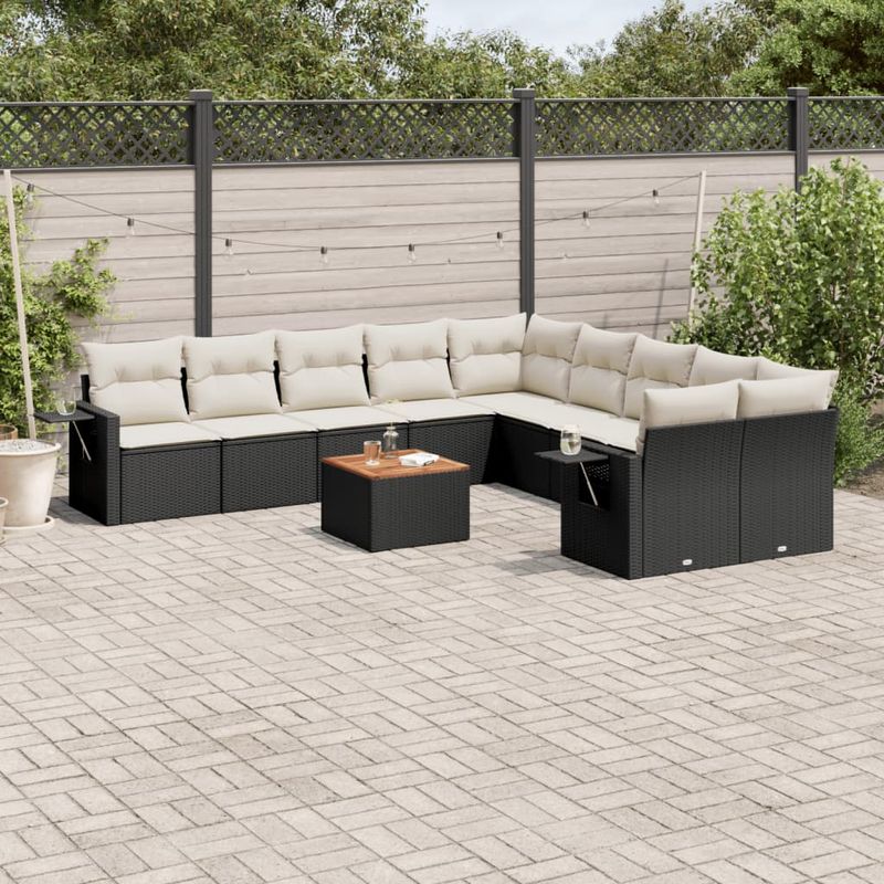 Casa si Gradina - Gradina si terasa - Mobilier exterior - Canapele si fotolii gradina - Set canapele de gradina cu perne, 11 piese, negru, poliratan - Infinity.ro