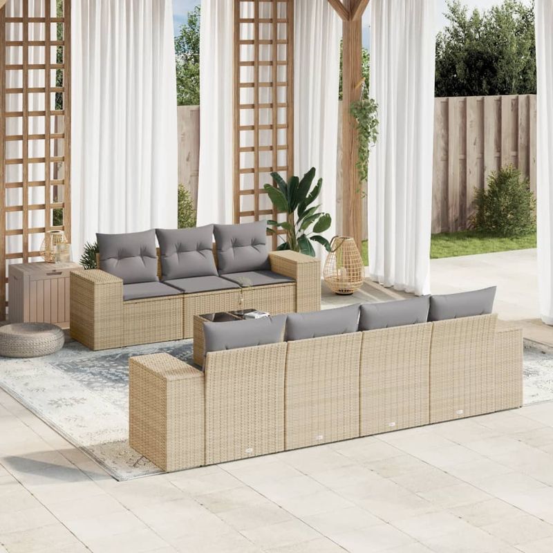 Casa si Gradina - Gradina si terasa - Mobilier exterior - Canapele si fotolii gradina - Set canapele de gradina, 8 piese, cu perne, bej, poliratan - Infinity.ro