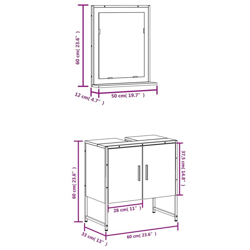 Casa si Gradina - Mobilier - Seturi de mobilier - Seturi baie - Set dulapuri Baie, 2 piese, gri sonoma, lemn prelucrat - Infinity.ro