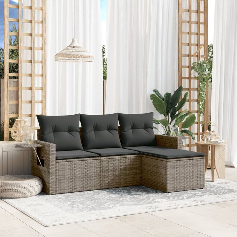 Casa si Gradina - Gradina si terasa - Mobilier exterior - Seturi mobila gradina - Set canapea de gradina cu perne, 4 piese, gri, poliratan - Infinity.ro