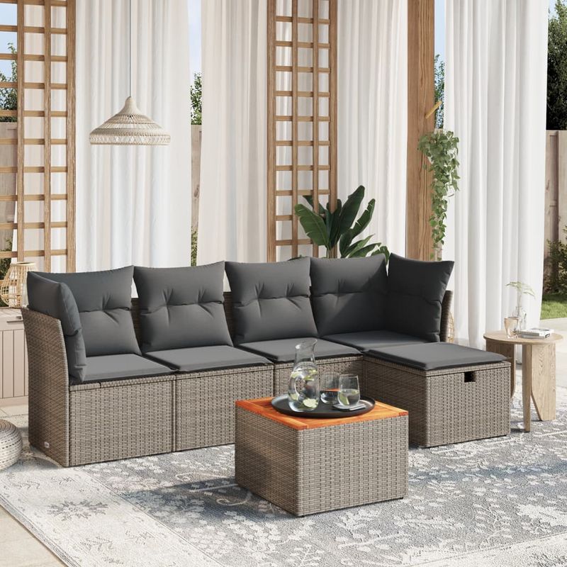 Casa si Gradina - Gradina si terasa - Mobilier exterior - Seturi mobila gradina - Set mobilier gradina cu perne, 6 piese, gri, poliratan - Infinity.ro