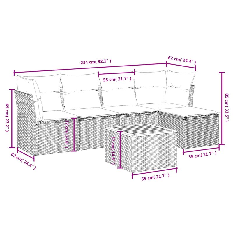 Casa si Gradina - Gradina si terasa - Mobilier exterior - Seturi mobila gradina - Set mobilier gradina cu perne, 6 piese, gri, poliratan - Infinity.ro