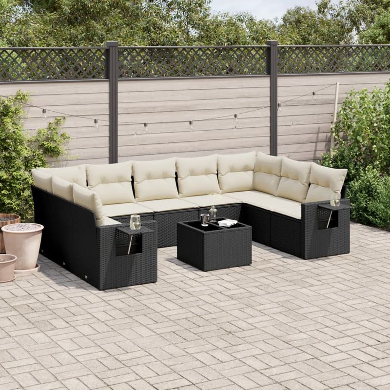 Casa si Gradina - Gradina si terasa - Mobilier exterior - Seturi mobila gradina - Set canapele de gradina cu perne, 10 piese, negru, poliratan - Infinity.ro
