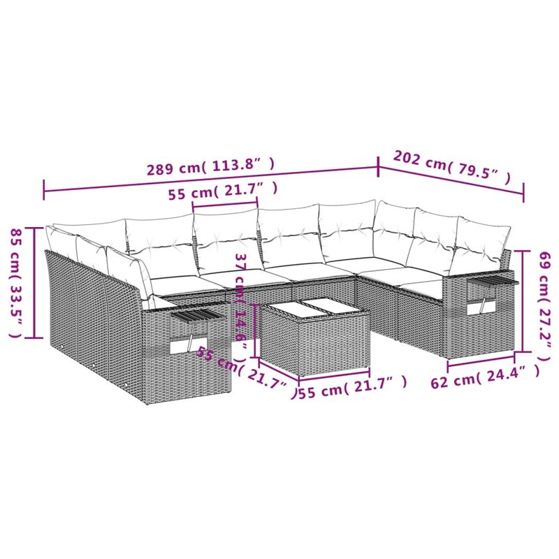 Casa si Gradina - Gradina si terasa - Mobilier exterior - Seturi mobila gradina - Set canapele de gradina cu perne, 10 piese, negru, poliratan - Infinity.ro