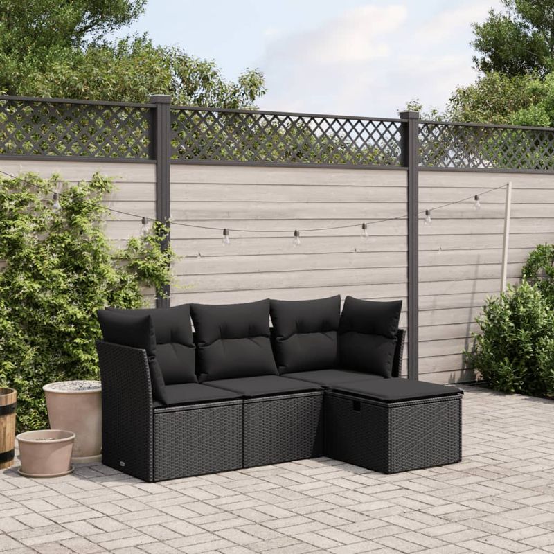 Casa si Gradina - Gradina si terasa - Mobilier exterior - Seturi mobila gradina - Set mobilier de gradina cu perne, 4 piese, negru, poliratan - Infinity.ro