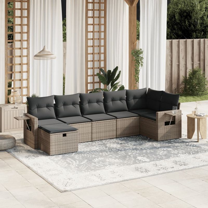 Casa si Gradina - Gradina si terasa - Mobilier exterior - Seturi mobila gradina - Set canapele de gradina, 7 piese, cu perne, gri, poliratan - Infinity.ro