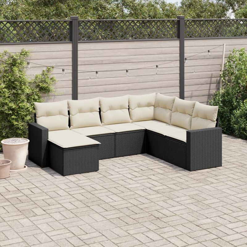 Casa si Gradina - Gradina si terasa - Mobilier exterior - Canapele si fotolii gradina - Set canapele de gradina cu perne, 7 piese, negru, poliratan - Infinity.ro