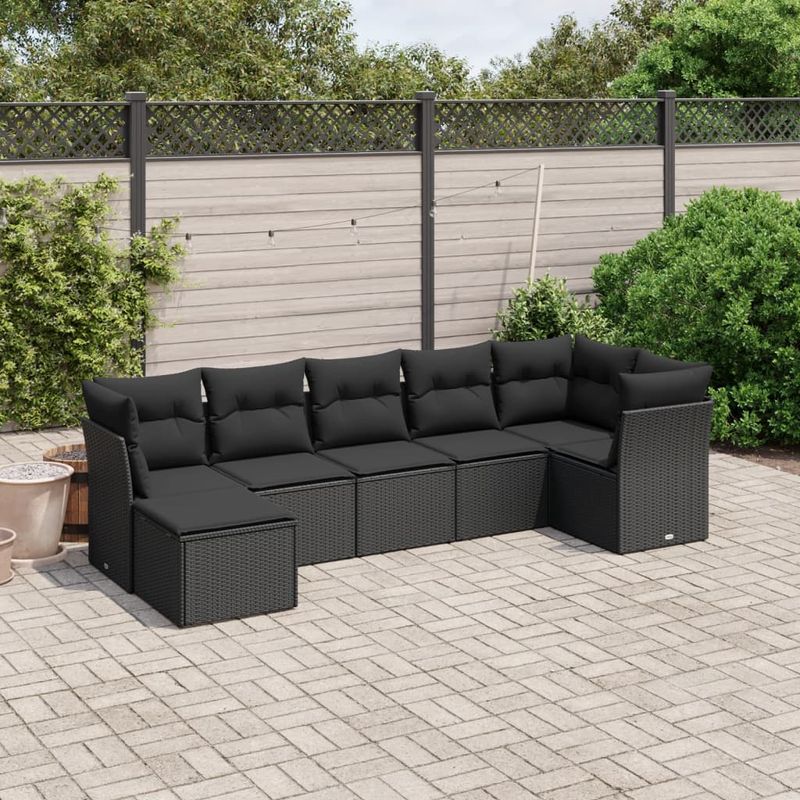 Casa si Gradina - Gradina si terasa - Mobilier exterior - Seturi mobila gradina - Set canapele de gradina cu perne, 7 piese, negru, poliratan - Infinity.ro