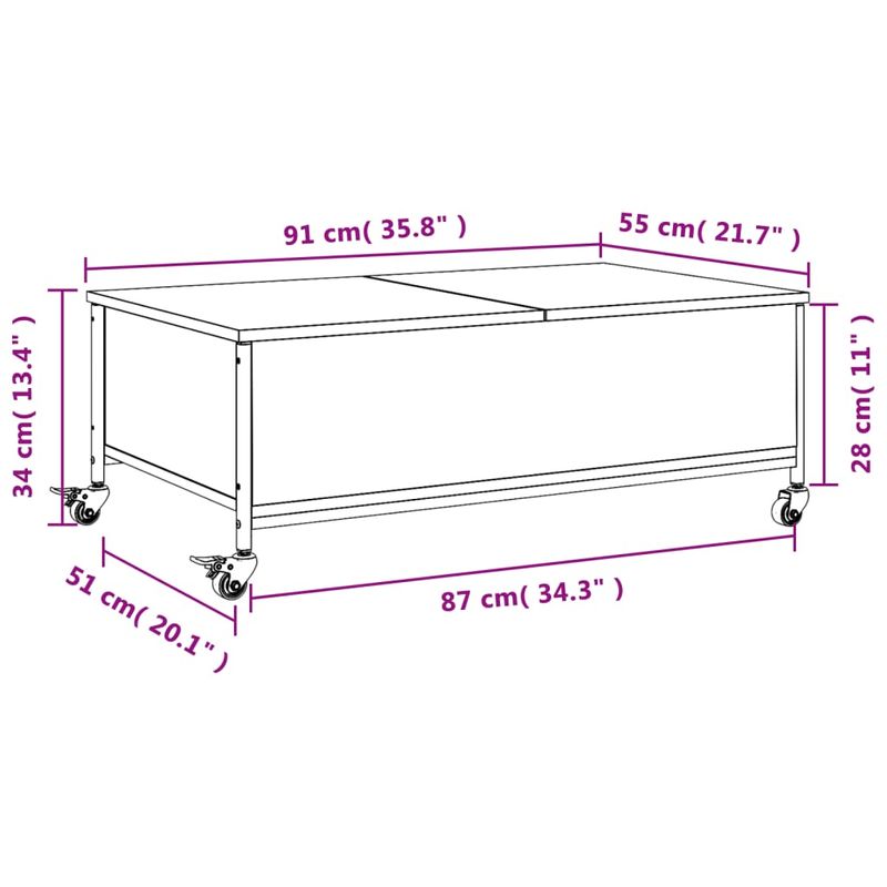 Casa si Gradina - Mobilier - Mese si birouri - Masute de cafea - Masuta cafea cu roti stejar maro 91x55x34 cm lemn prelucrat - Infinity.ro