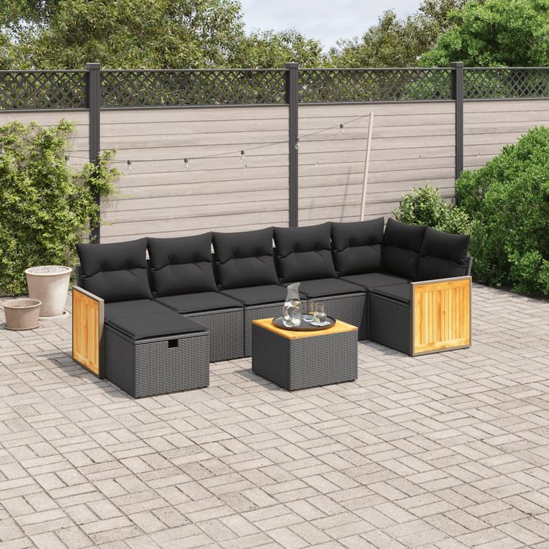 Casa si Gradina - Gradina si terasa - Mobilier exterior - Seturi mobila gradina - Set mobilier de gradina cu perne, 8 piese, negru, poliratan - Infinity.ro