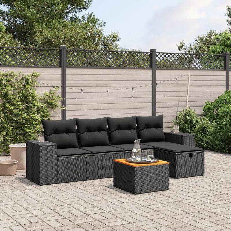 Casa si Gradina - Gradina si terasa - Mobilier exterior - Seturi mobila gradina - Set mobilier de gradina cu perne, 6 piese, negru, poliratan - Infinity.ro