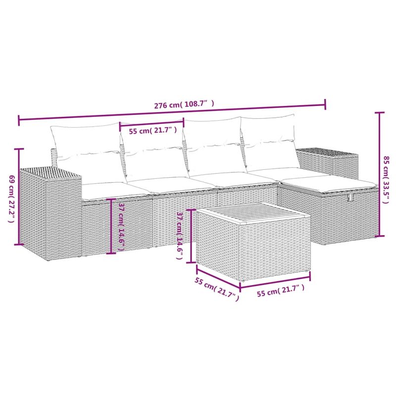 Casa si Gradina - Gradina si terasa - Mobilier exterior - Seturi mobila gradina - Set mobilier de gradina cu perne, 6 piese, negru, poliratan - Infinity.ro