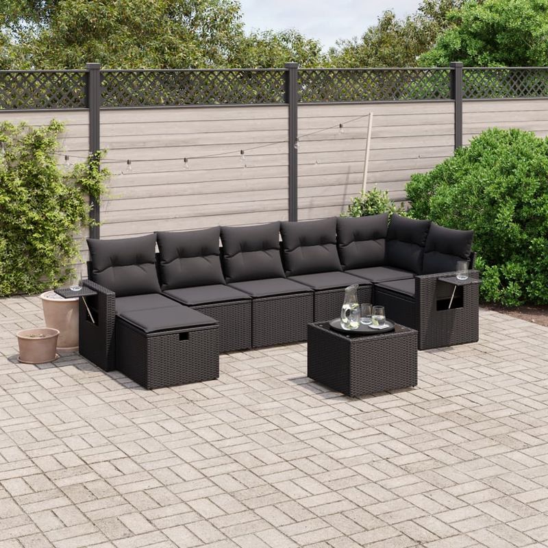 Casa si Gradina - Gradina si terasa - Mobilier exterior - Seturi mobila gradina - Set mobilier de gradina cu perne, 8 piese, negru, poliratan - Infinity.ro
