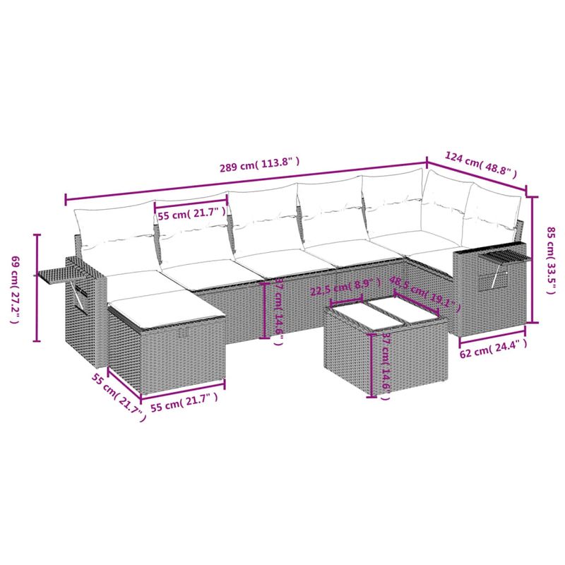 Casa si Gradina - Gradina si terasa - Mobilier exterior - Seturi mobila gradina - Set mobilier de gradina cu perne, 8 piese, negru, poliratan - Infinity.ro