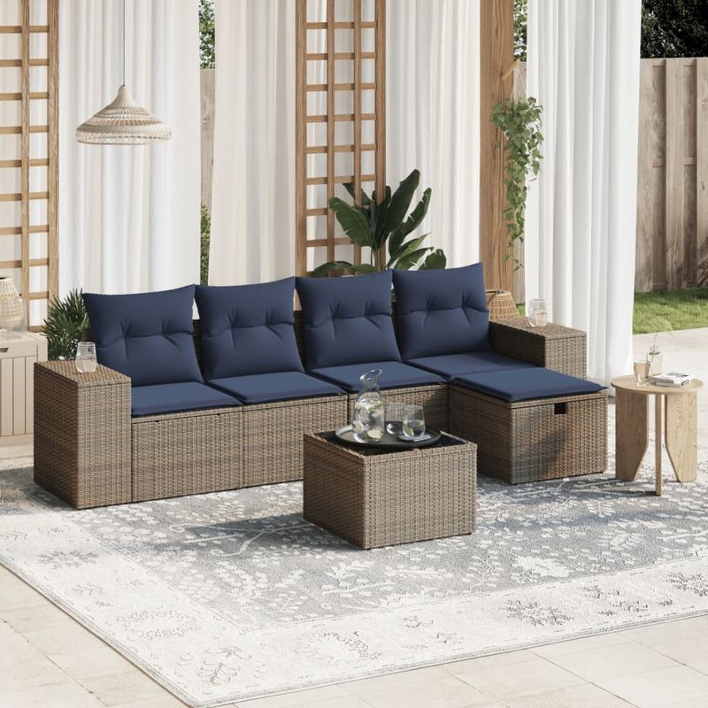 Casa si Gradina - Gradina si terasa - Mobilier exterior - Seturi mobila gradina - Set mobilier gradina cu perne, 6 piese, gri, poliratan - Infinity.ro