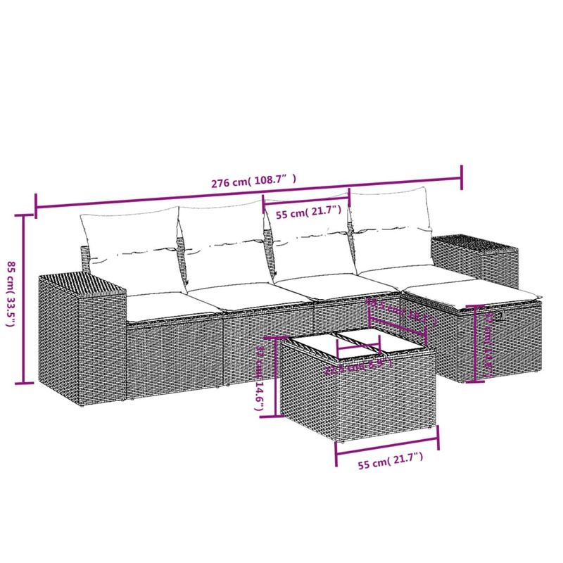 Casa si Gradina - Gradina si terasa - Mobilier exterior - Seturi mobila gradina - Set mobilier gradina cu perne, 6 piese, gri, poliratan - Infinity.ro