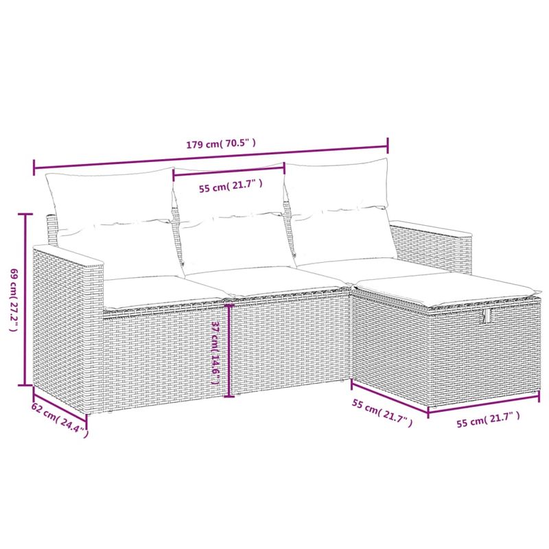 Casa si Gradina - Gradina si terasa - Mobilier exterior - Seturi mobila gradina - Set mobilier de gradina cu perne, 4 piese, negru, poliratan - Infinity.ro