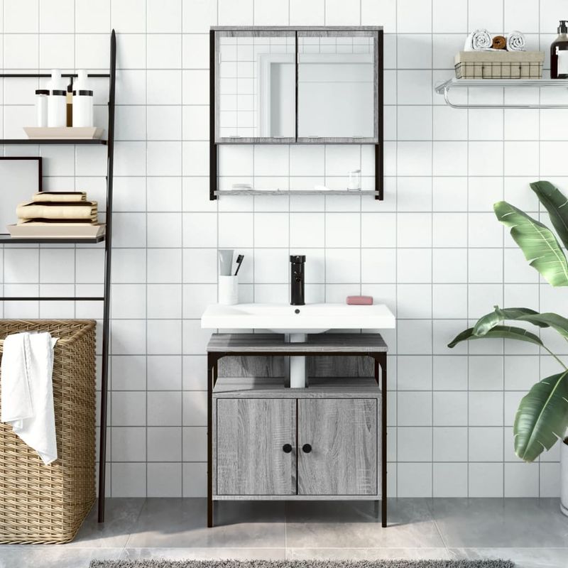 Casa si Gradina - Mobilier - Seturi de mobilier - Seturi baie - Set mobilier de baie, 2 piese, gri sonoma, lemn prelucrat - Infinity.ro