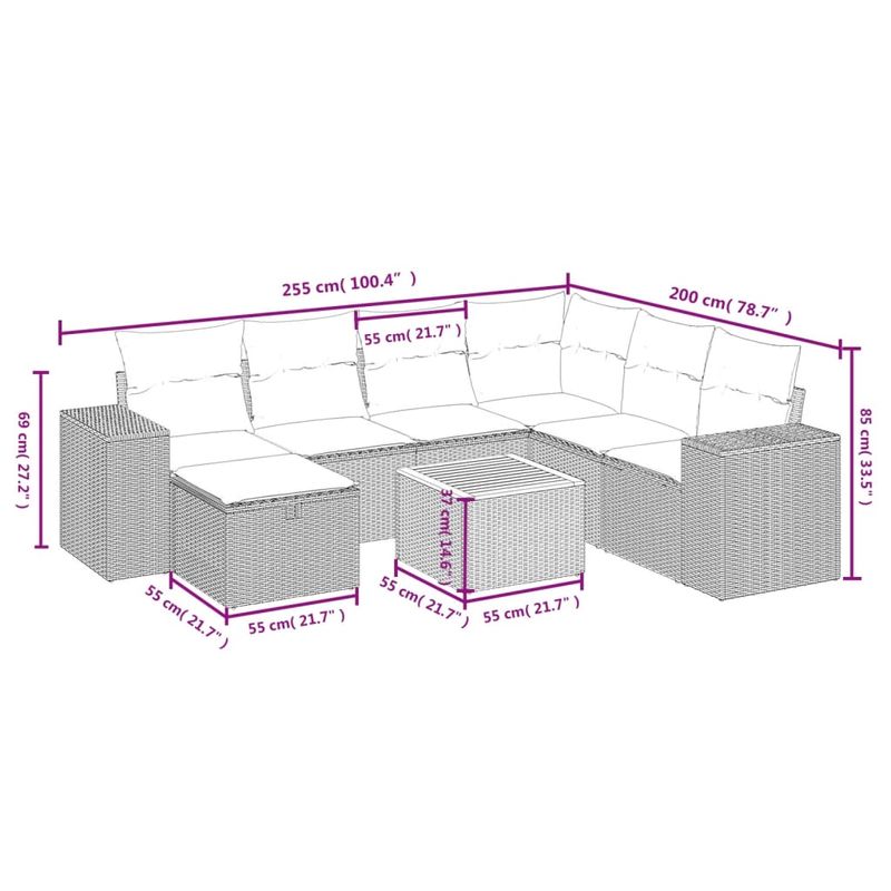 Casa si Gradina - Gradina si terasa - Mobilier exterior - Seturi mobila gradina - Set mobilier de gradina cu perne, 8 piese, negru, poliratan - Infinity.ro