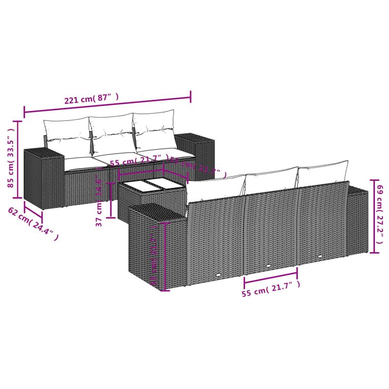 Casa si Gradina - Gradina si terasa - Mobilier exterior - Canapele si fotolii gradina - Set canapele de gradina, 7 piese, cu perne, gri, poliratan - Infinity.ro
