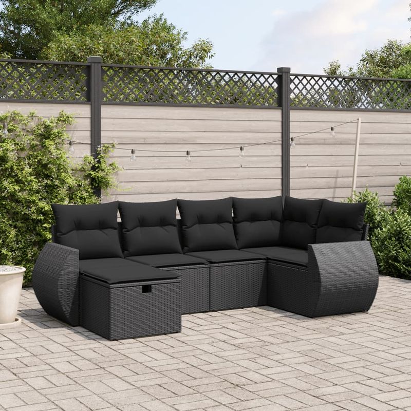 Casa si Gradina - Gradina si terasa - Mobilier exterior - Seturi mobila gradina - Set mobilier de gradina cu perne, 6 piese, negru, poliratan - Infinity.ro