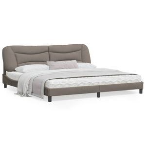 Cadru de pat cu tablie, gri taupe, 200x200 cm, textil