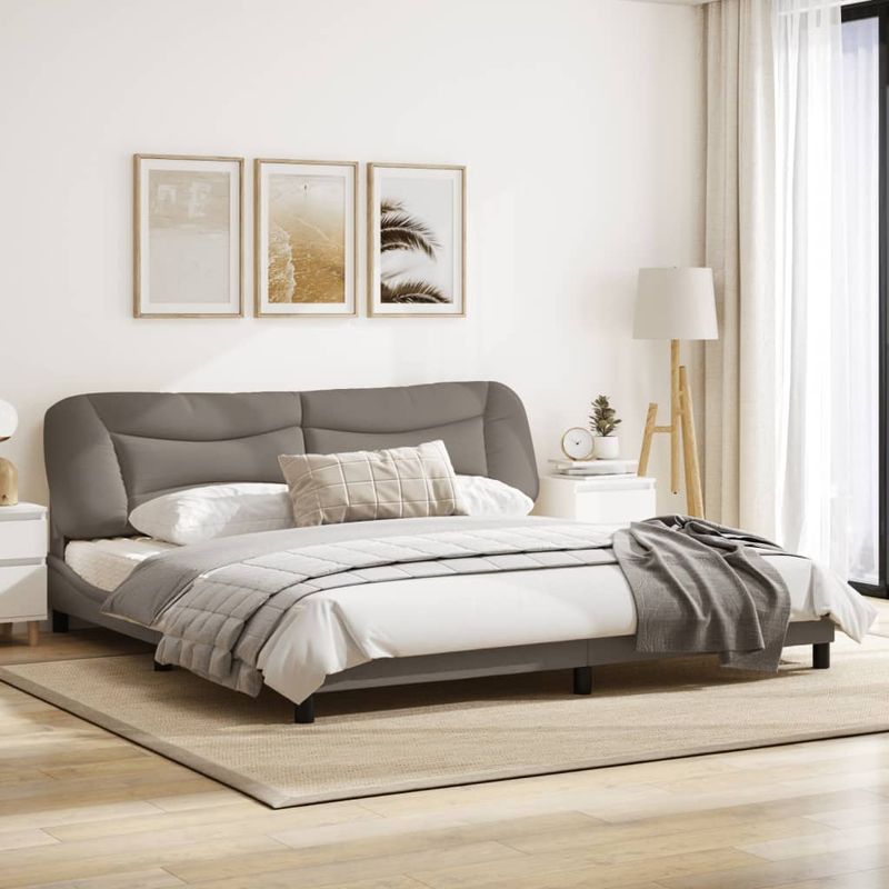 Casa si Gradina - Mobilier - Paturi si accesorii - Paturi - Cadru de pat cu tablie, gri taupe, 200x200 cm, textil - Infinity.ro