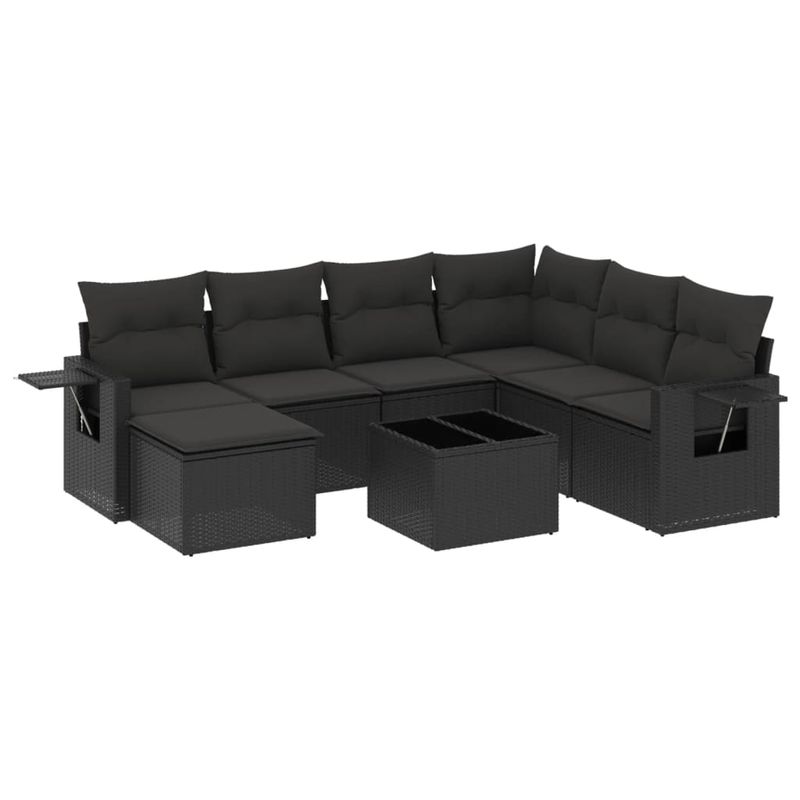 Casa si Gradina - Gradina si terasa - Mobilier exterior - Seturi mobila gradina - Set mobilier de gradina cu perne, 8 piese, negru, poliratan - Infinity.ro
