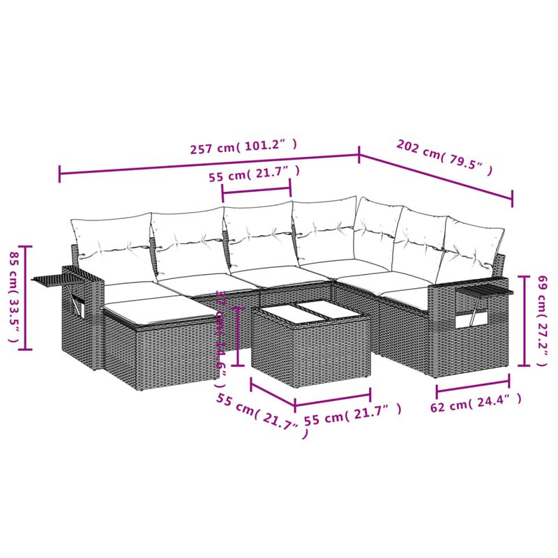 Casa si Gradina - Gradina si terasa - Mobilier exterior - Seturi mobila gradina - Set mobilier de gradina cu perne, 8 piese, negru, poliratan - Infinity.ro