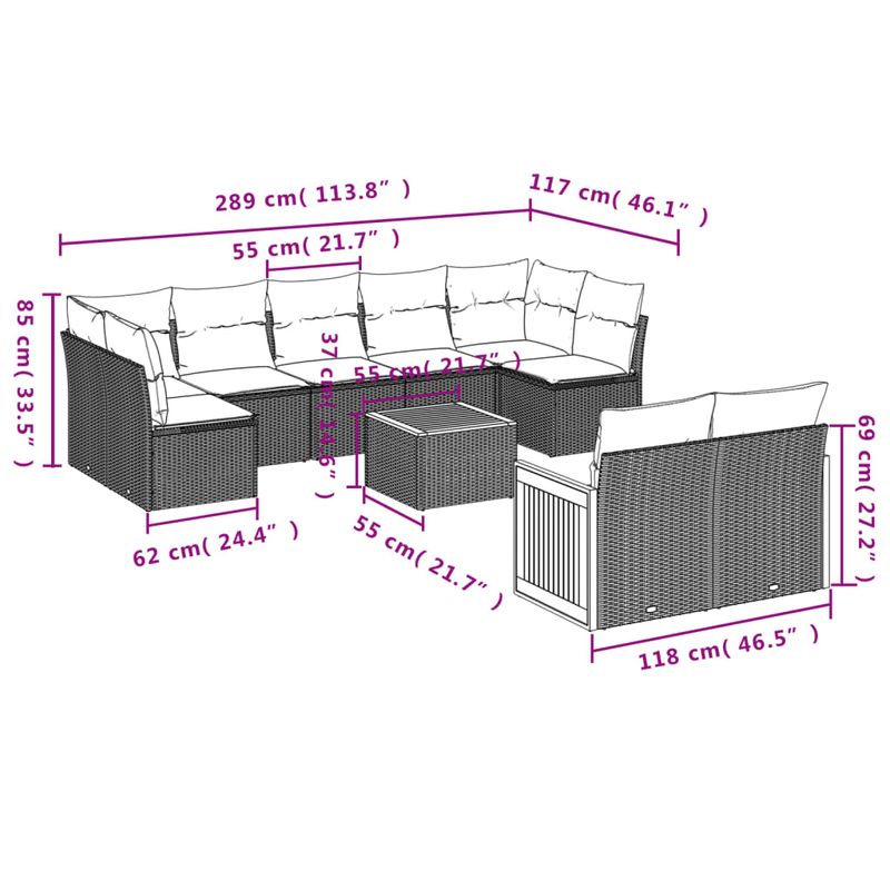 Casa si Gradina - Gradina si terasa - Mobilier exterior - Seturi mobila gradina - Set mobilier de gradina cu perne, 9 piese, negru, poliratan - Infinity.ro