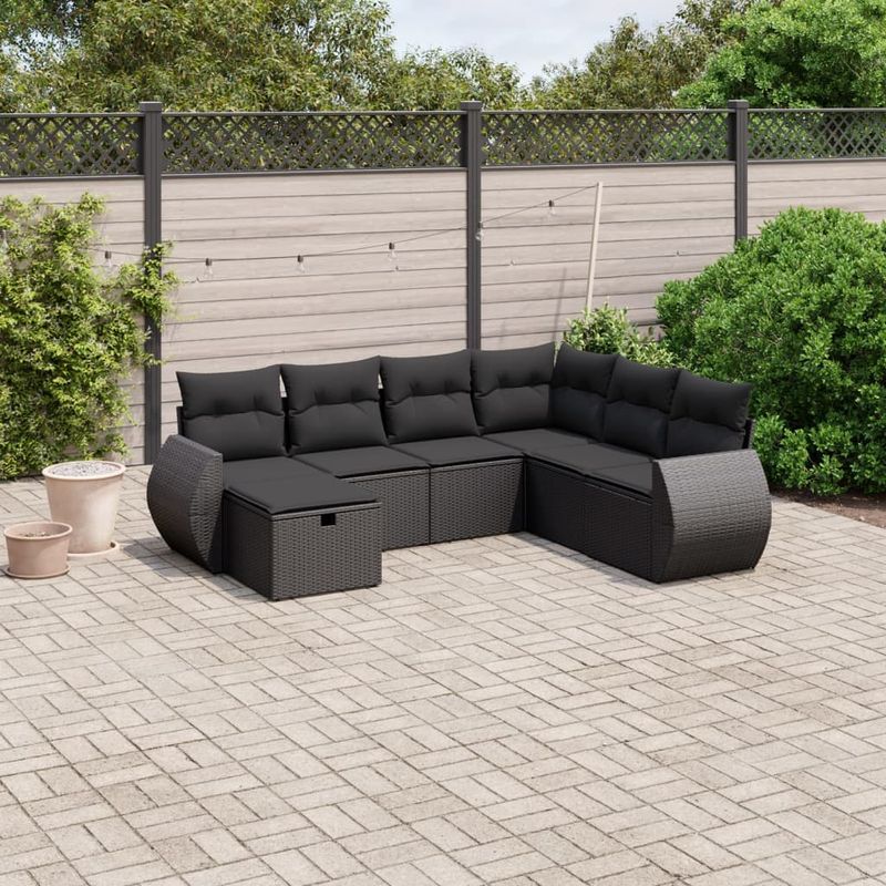 Casa si Gradina - Gradina si terasa - Mobilier exterior - Seturi mobila gradina - Set canapele de gradina cu perne, 7 piese, negru, poliratan - Infinity.ro