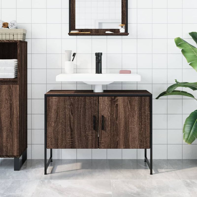Casa si Gradina - Mobilier - Mobilier baie - Comode baie - Comoda chiuveta de baie, stejar maro, 80x33x60 cm, lemn compozit - Infinity.ro