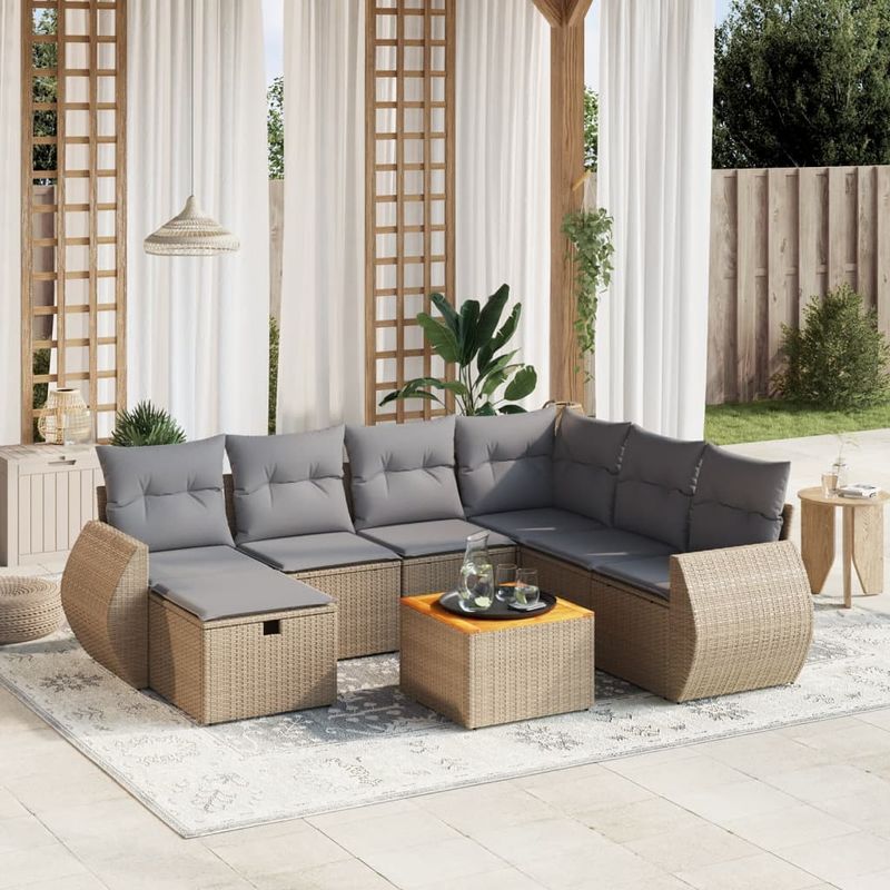 Casa si Gradina - Gradina si terasa - Mobilier exterior - Seturi mobila gradina - Set canapele de gradina, 8 piese, cu perne, bej, poliratan - Infinity.ro