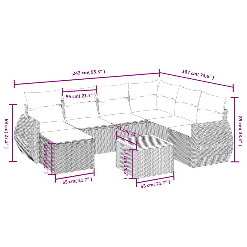 Casa si Gradina - Gradina si terasa - Mobilier exterior - Seturi mobila gradina - Set canapele de gradina, 8 piese, cu perne, bej, poliratan - Infinity.ro