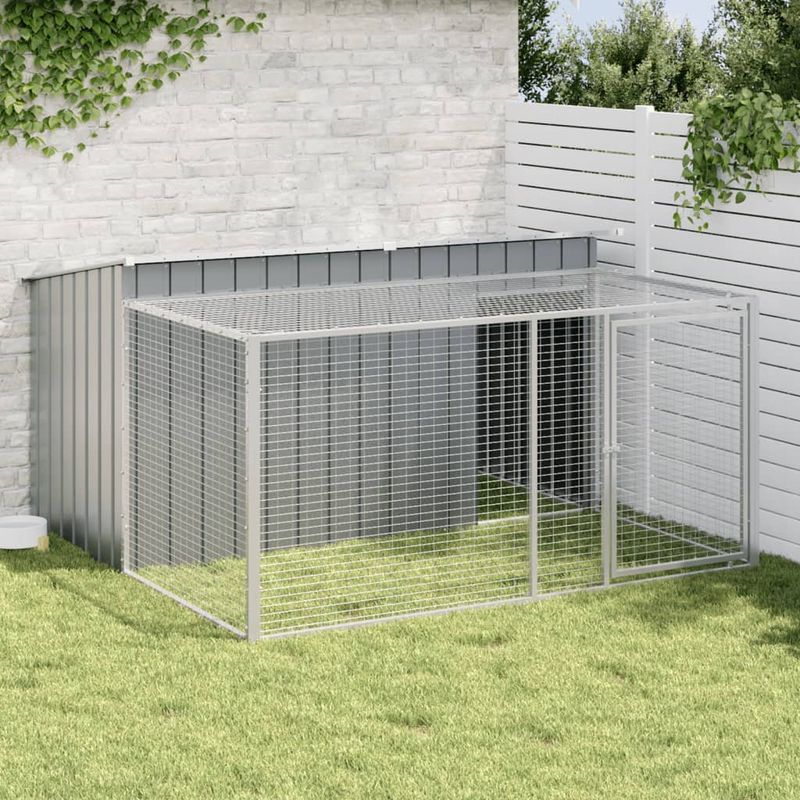 Petshop - Accesorii petshop - Culcusuri si custi - Custi interior si exterior - Cusca caine cu tarc antracit 197x194x110 cm otel galvanizat - Infinity.ro