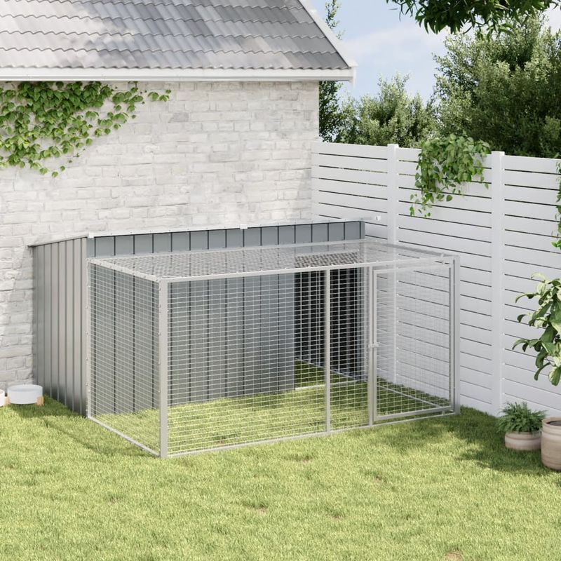 Petshop - Accesorii petshop - Culcusuri si custi - Custi interior si exterior - Cusca caine cu tarc antracit 197x194x110 cm otel galvanizat - Infinity.ro