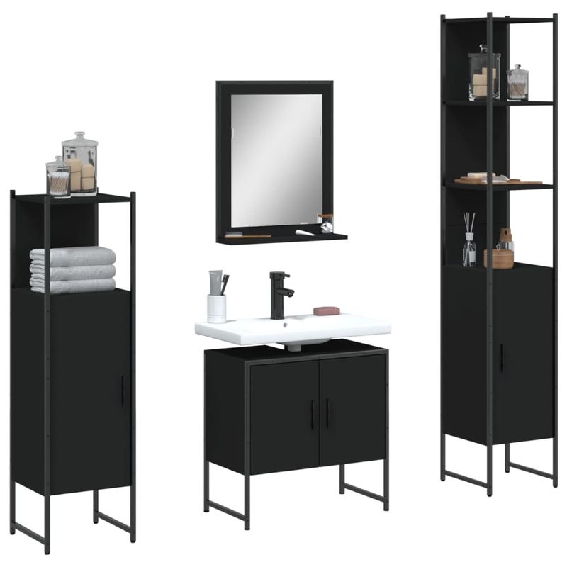 Casa si Gradina - Mobilier - Seturi de mobilier - Seturi baie - Set dulapuri de baie, 4 piese, negru, lemn prelucrat - Infinity.ro
