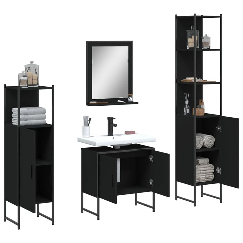 Casa si Gradina - Mobilier - Seturi de mobilier - Seturi baie - Set dulapuri de baie, 4 piese, negru, lemn prelucrat - Infinity.ro