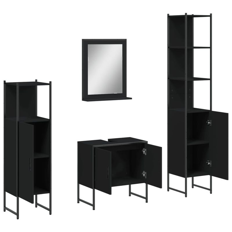 Casa si Gradina - Mobilier - Seturi de mobilier - Seturi baie - Set dulapuri de baie, 4 piese, negru, lemn prelucrat - Infinity.ro